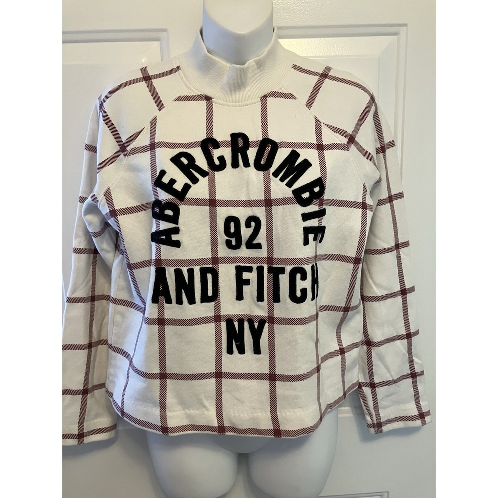 Abercrombie & Fitch Big Logo‎ Shirt Women's Small Plaid Boxy Crop Top